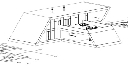 Modern house architecture 3d illustration