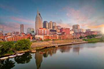 Fototapeta na wymiar Nashville downtown city skyline cityscape of Tennessee