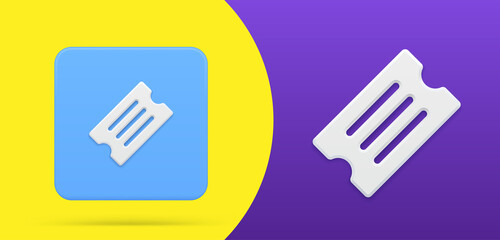 Simple ticket icon ui design 3d button set vector illustration. Paper coupon for entry access
