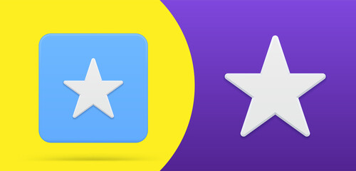 Simple star 3d icon squared button set vector illustration contemporary trophy achievement, insignia