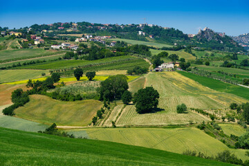 Fototapeta na wymiar Rural landscape near Rimini and Verucchio, Emilia-Romagna