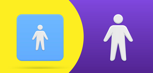 Simple man person 3d icon button set vector illustration. Male silhouette community member