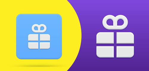 Festive square gift box with bow ribbon simple 3d icon button set vector illustration