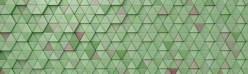 Abstract geometric background with green and pink triangles and hexagons. 3d illustration.
