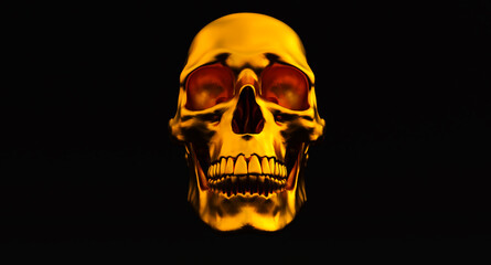 golden Human skull in full face isolated on background, 3D render