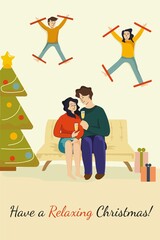 Funny family Christmas card flat illustration humorous theme