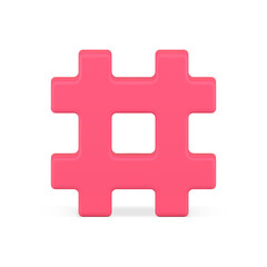 Bright pink hashtag grid 3d icon vector illustration