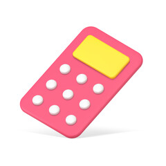 Simple pink calculator with yellow display 3d icon vector illustration