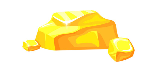 Gold material from mine. Shiny large nuggets, money objects, cartoon vector icon