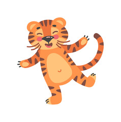 Fototapeta na wymiar Happy cubs tiger. Chinese young tigers in joy pose, vector illustration