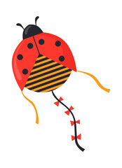 Ladybug kite. Child cute toy for sky, vector illustration