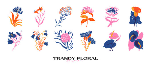 Botanical garden floral plants. Colorful flat vector illustration. Abstract contemporary modern trendy vector illustration. Perfect for posters, instagram posts, stickers.