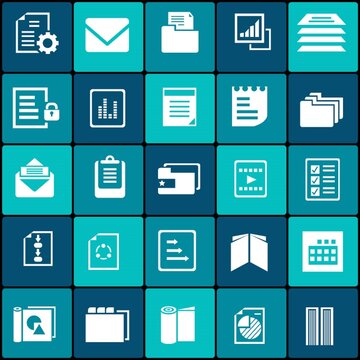 Simple set of document related vector line icons. Contains icons such as batch processing, legal documents, clipboard, download, document flow and more.