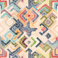Fototapeta premium Embroidery seamless pattern. Patchwork ornament. Print for carpets. Grunge texture. Vector illustration.