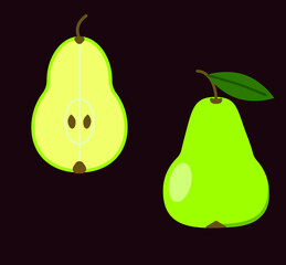 pear healthy food icon set fresh fruit eco nature organic vector illustation half pear