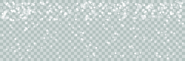 Falling Christmas Shining transparent beautiful, little snow isolated on transparent background. Snow flakes, snow background. Vector heavy snowfall, snowflakes in different shapes and forms.