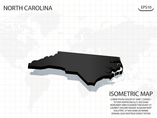 3D Map black of North Carolina on world map background .Vector modern isometric concept greeting Card illustration eps 10.