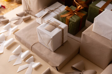 Wrapped presents and ribbons