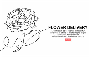 Hand holds flowers.Business concept of online ordering and flower delivery service gifts. It can be used as a banner, advertisement, promotional.
