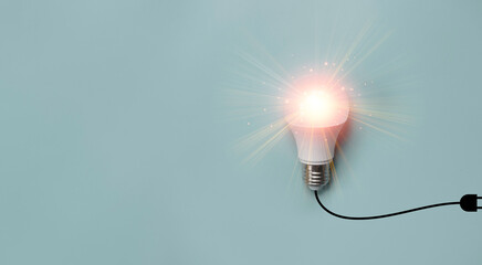 Lightbulb glowing for virtual lightbulb. It is creative thinking idea and innovation concept.