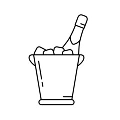 Bottle of champagne in ice bucket, linear icon. Outline simple vector. Contour isolated pictogram on white background