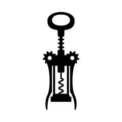 Lever corkscrew silhouette icon. Black simple vector of wine bottle opener. Contour isolated pictogram on white background