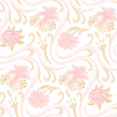 Soft  Decorative Floral Vector Seamless Pattern Design