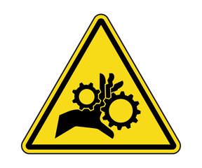 Hand Entanglement, Rotating Gears Label. International Pinch Point Hazard Symbol. Hand Entanglement Warning Sign. - obrazy, fototapety, plakaty