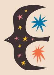 Scandinavian bird boho naive funky handdrawn style art