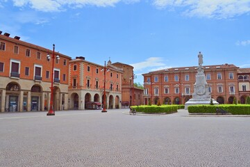 Fototapeta na wymiar View of Aurelio Saffi square in the historic center of the city of Forlì in Emilia Romagna, Italy