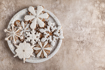Homemade gingerbread snowflakes.