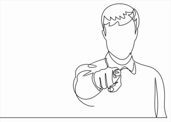 business man points his finger at you.Continuous one line