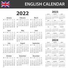 English Calendar for 2022-2024. Scheduler, agenda or diary template. Week starts on Monday
