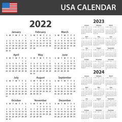 USA Calendar for 2022-2024. Scheduler, agenda or diary template. Week starts on Sunday