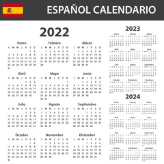 Spanish Calendar for 2022-2024. Scheduler, agenda or diary template. Week starts on Monday