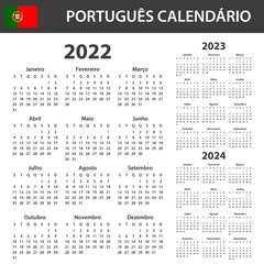 Portuguese Calendar for 2022-2024. Scheduler, agenda or diary template. Week starts on Monday