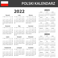 Polish Calendar for 2022-2024. Scheduler, agenda or diary template. Week starts on Monday