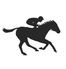 Obraz na płótnie Canvas galloping racehorse with jockey silhouette