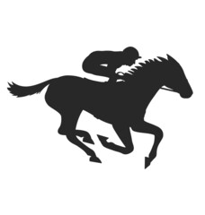 Fototapeta na wymiar galloping racehorse with jockey silhouette