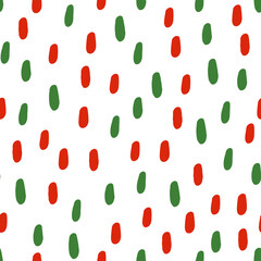 Seamless pattern with Christmas decoration. Green and red spots pattern.