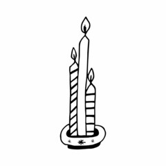 vector christmas three doodle candles on a stand
