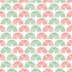 Seamless pattern with Christmas decoration. Red and green rainbows on white background.