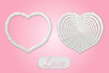 Hearts shaped fur effect. Love with heart-shaped feathers illustration