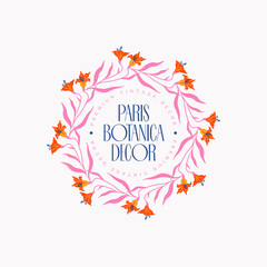 Abstract Flowers Vector Signs or Logo Templates. Retro Floral Illustration with Classy Typography. Feminine Logo. Modern Logo Template for florist, photographer, fashion blogger, design studio.