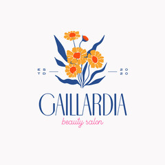 Abstract Flowers Vector Signs or Logo Templates. Retro Floral Illustration with Classy Typography. Feminine Logo. Modern Logo Template for florist, photographer, fashion blogger, design studio.