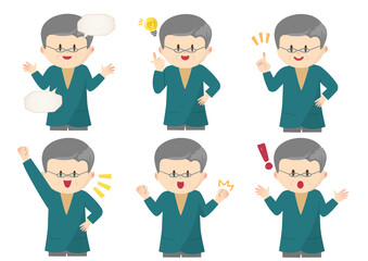 Elderly men with various gestures, さまざまな仕草の年配の男性	