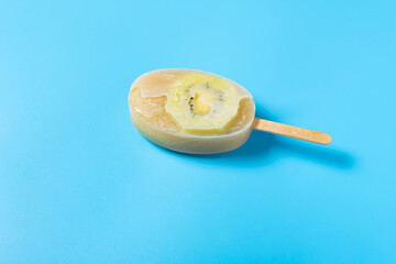 homemade popsicle made with milk and slice of kiwi fruit