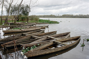Lake wooden traditional boats