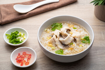 Fish Porridge,rice soup with sliced Tilapia fish.Asian breakfast style