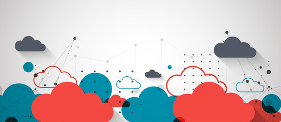 Abstract background with clouds. Technological theme using the plexus effect and various elements.